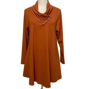 LARACE Top Tunic Blouse Stylish Rust Button-Detail Long Sleeve Size Medium NEW